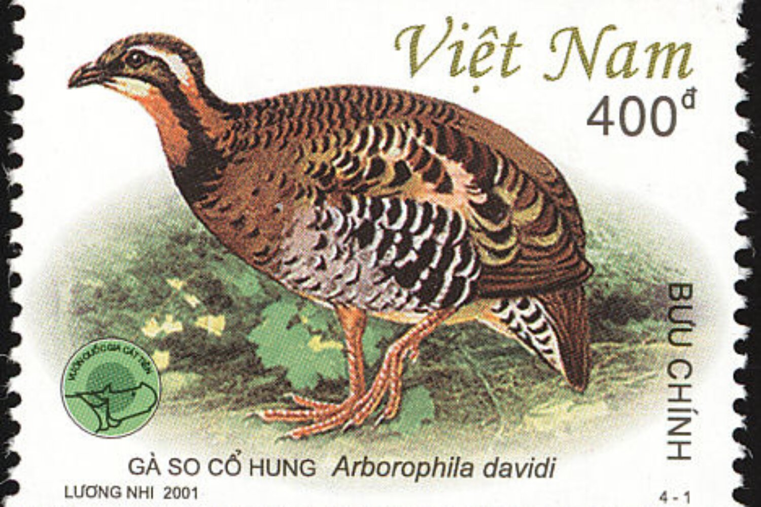 The orange-necked partridge on Vietnam’s postage stamp in 2000.
